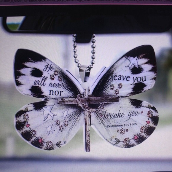 New Butterfly Faith Cross Acrylic Pendant Car RV Mirror, Backback, Purse Charm - Picture 1 of 6
